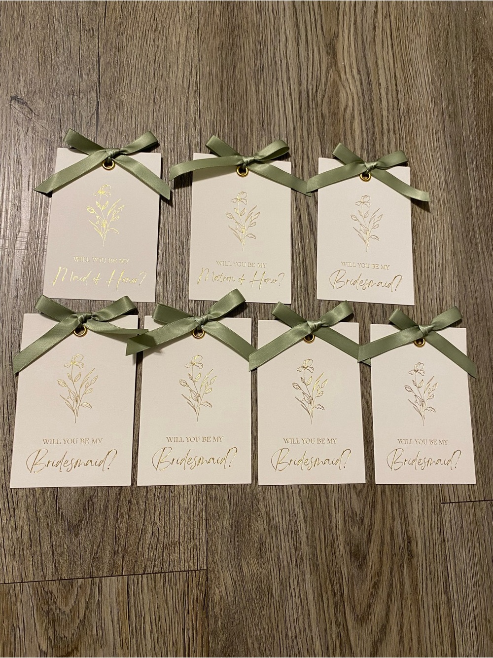 Bridesmaid Proposal Gift Tags with Sage Green Ribbon